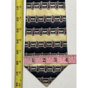 Pierre Cardin Yellow / Gold‎ & Blue Striped Pattern Paisley Tie 100% Silk 4" 58"
